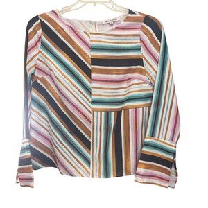 Jealous Tomato Striped Long‎ Sleeve Blouse S Multicolor Polyester Round Neck
